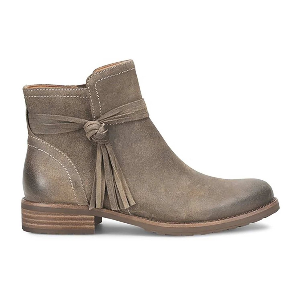 Sofft Aqua Blake Ankle Boots Womens 8 Taupe Grey Suede Waterproof Tassel Zip New